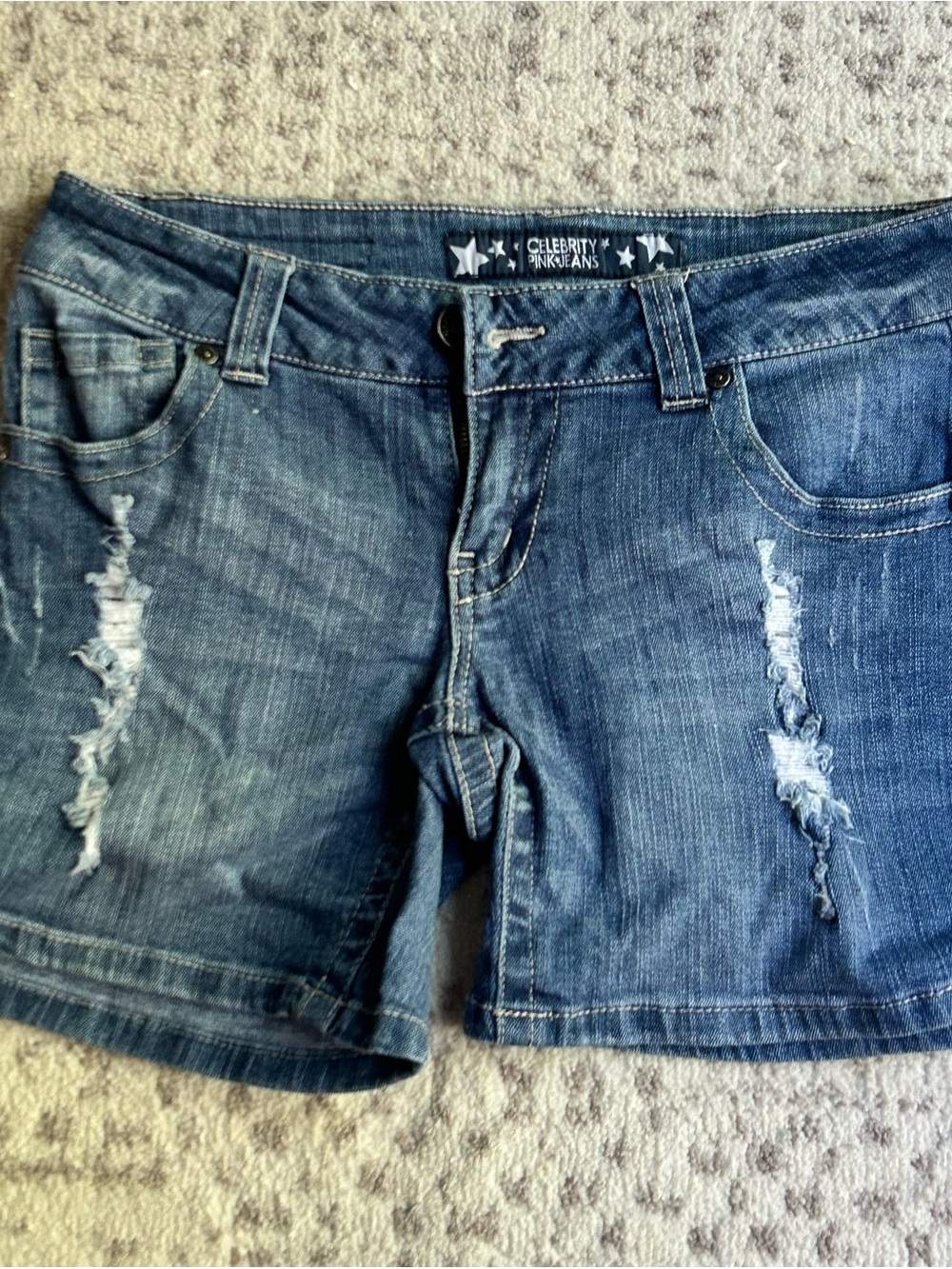 Celebrity Pink Distressed Blue Denim Jean Shorts